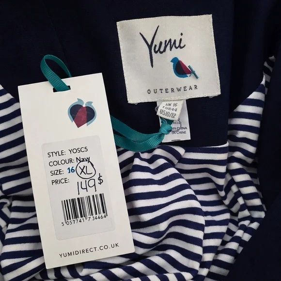 NWT Yumi Navy Blazer Mint Piping Preppy Nautical Striped Tailored Jacket US10/12 - Picture 8 of 11